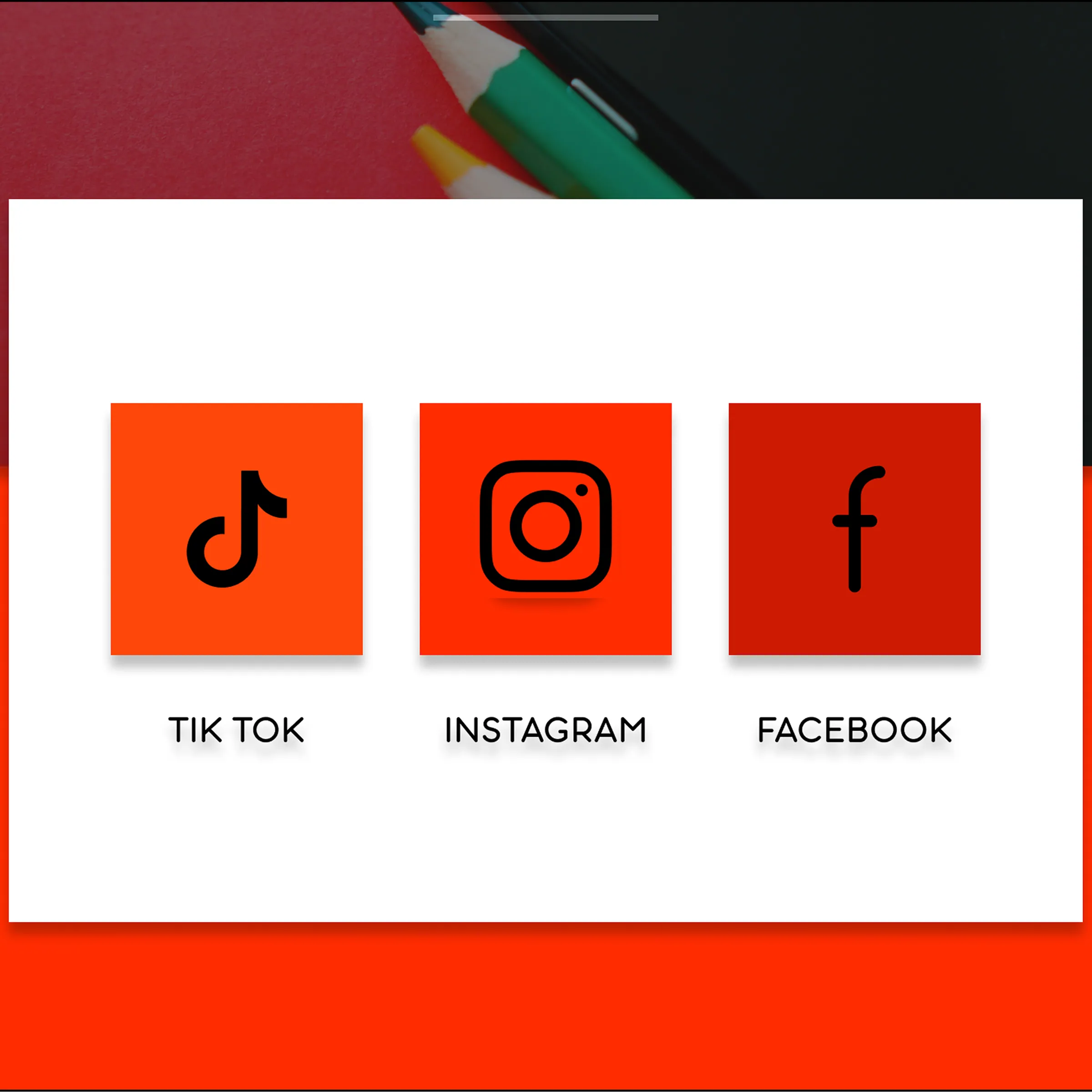 The website's social channels module linking TikTok, Instagram, and Facebook
