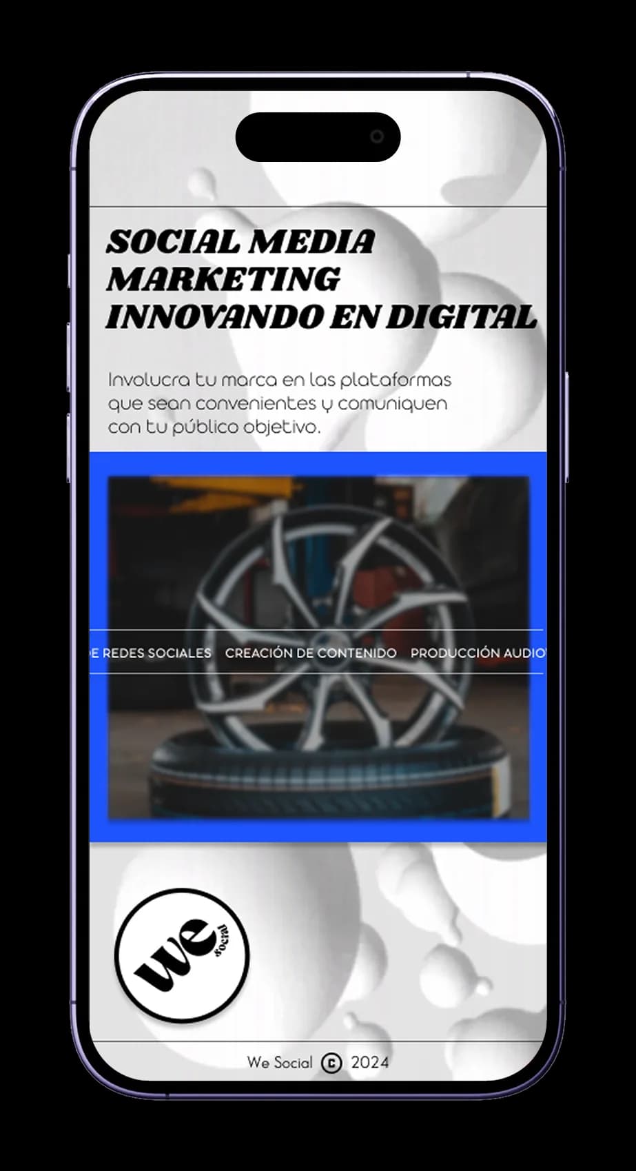 The We Social homepage on an iPhone, showing the services strip